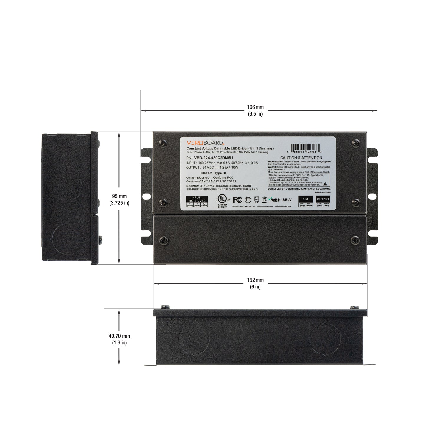 VBD-024-030C2DM5i1 Constant Voltage Dimmable Driver (5 in 1), Veroboard