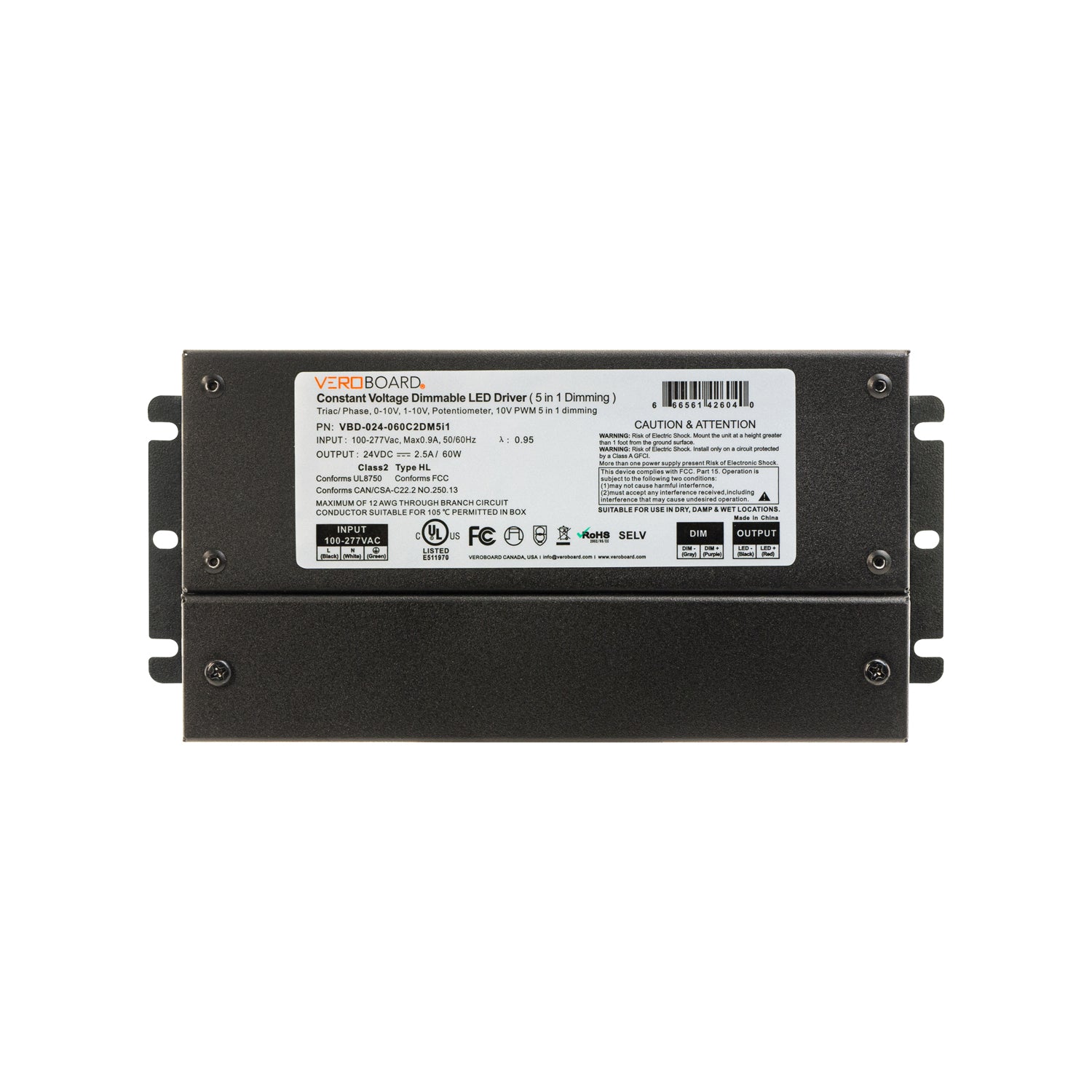 VBD-024-060C2DM5i1 Constant Voltage Dimmable Driver (5 in 1), Veroboard