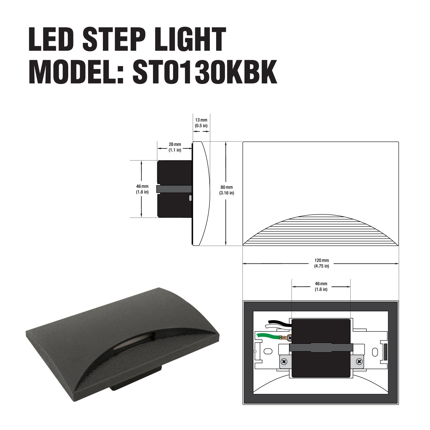 ST0130KBK LED Step Light Horizontal Black, Veroboard