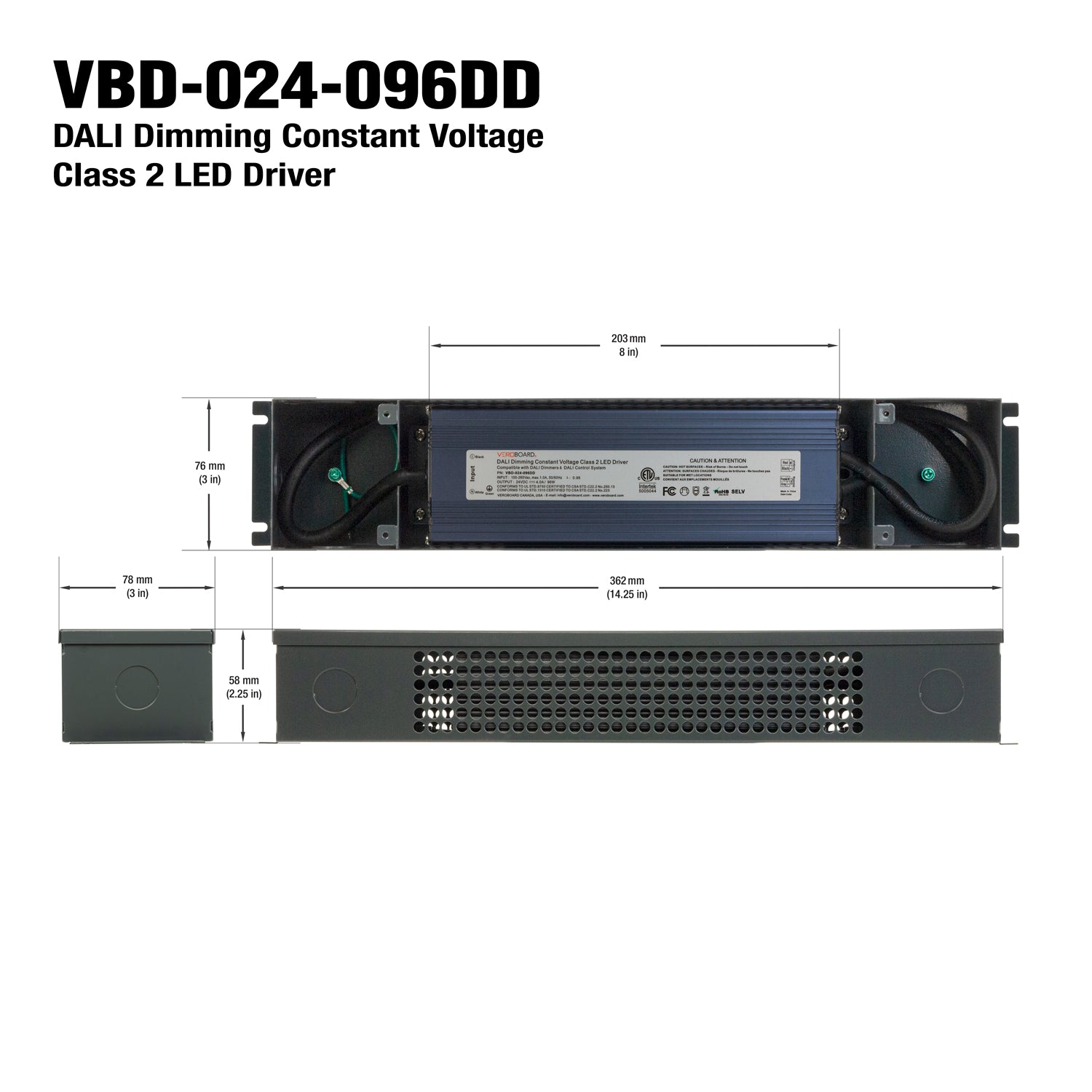 VBD-024-096DD Dali Dimmable Constant Voltage LED Driver, Veroboard