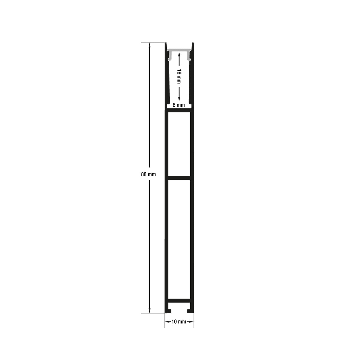 VBD-CH-H2 Narrow Black hanging Aluminum Channel 2.4Meters(94.4in) and 3Meters(118in), Veroboard