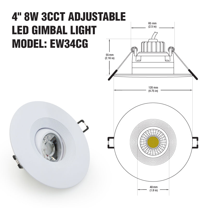 EW34CG, 4 inch Gimbal Adjustable Ceiling Light, Veroboard