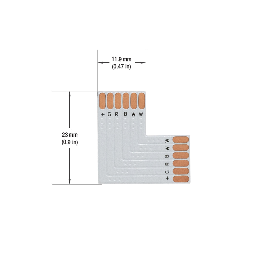 VBD-FPC12-L6A PCB Type L Shape Expansion Connector For WRGBWW Strip Light(12mm) (Pack of 3), Veroboard 