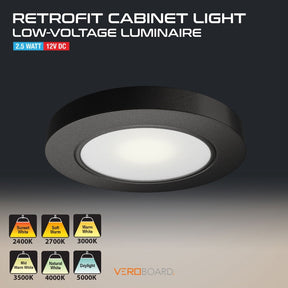 VBUN-R25-12V-Black Retrofit Cabinet Light 12V 2.5W Matt Series, Veroboard