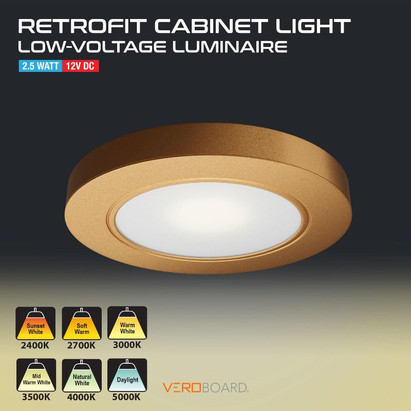 VBUN-R25-12V-Gold Retrofit Cabinet Light 12V 2.5W Matt Series, Veroboard